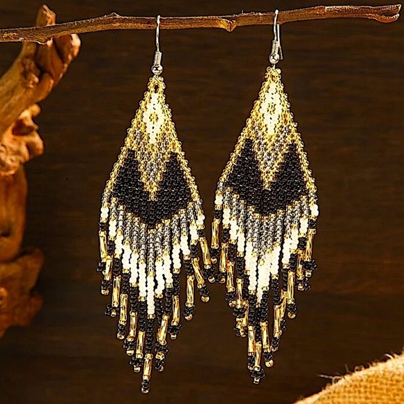 Bohemian Style Tassel Earrings with Glass Beads Dangle Earrings Vibrant - Picture 2 of 4